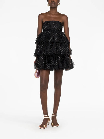 Crystal-Embellished Ruffle Minidress