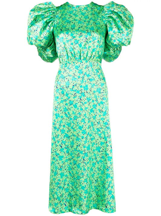 Floral-Print Satin Midi-Dress
