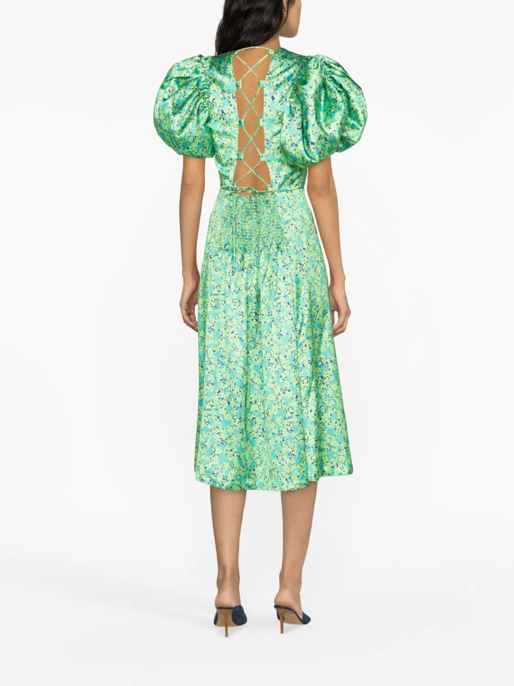 Floral-Print Satin Midi-Dress