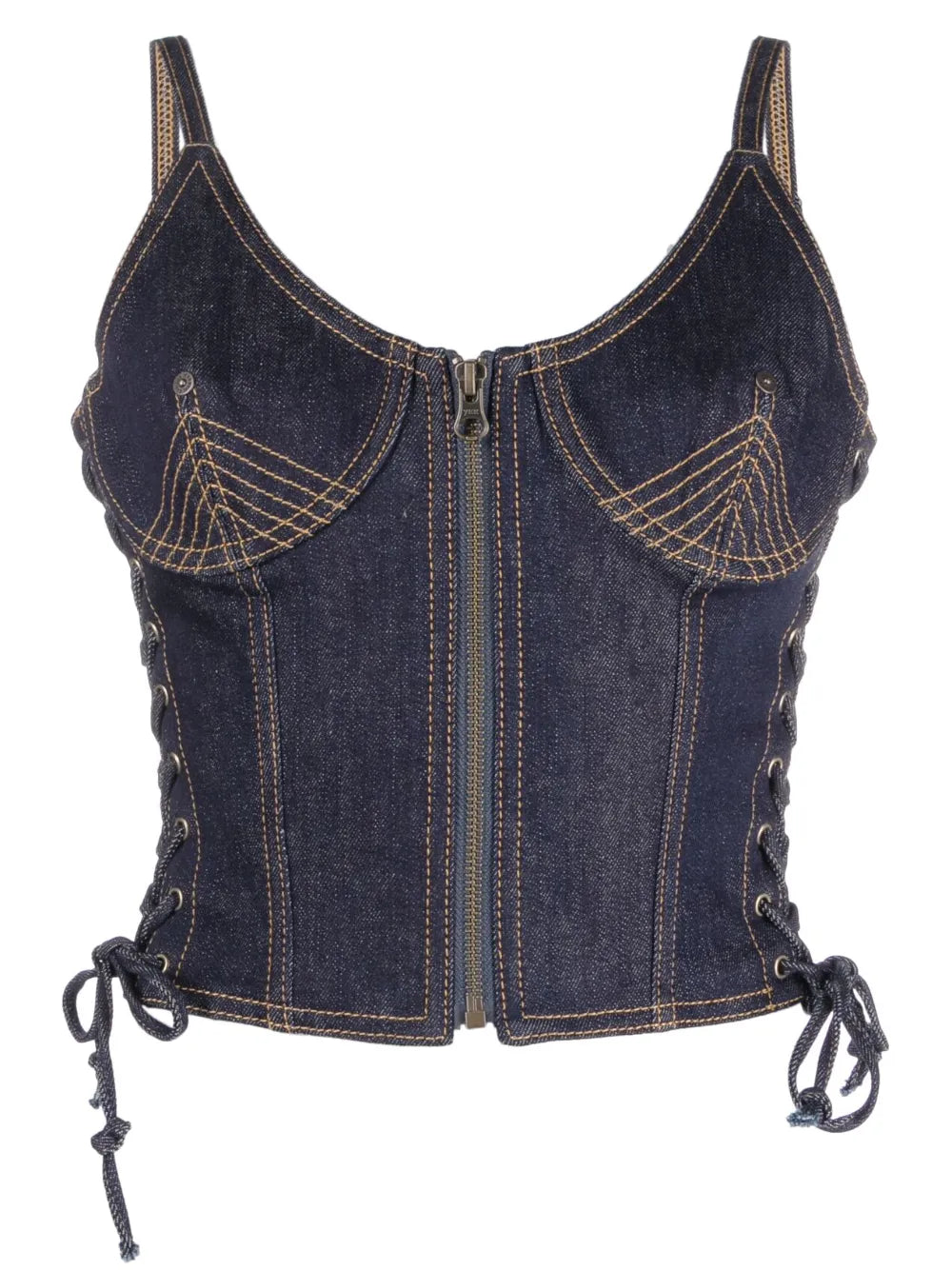 Contrast-Stitching Denim Corset Top