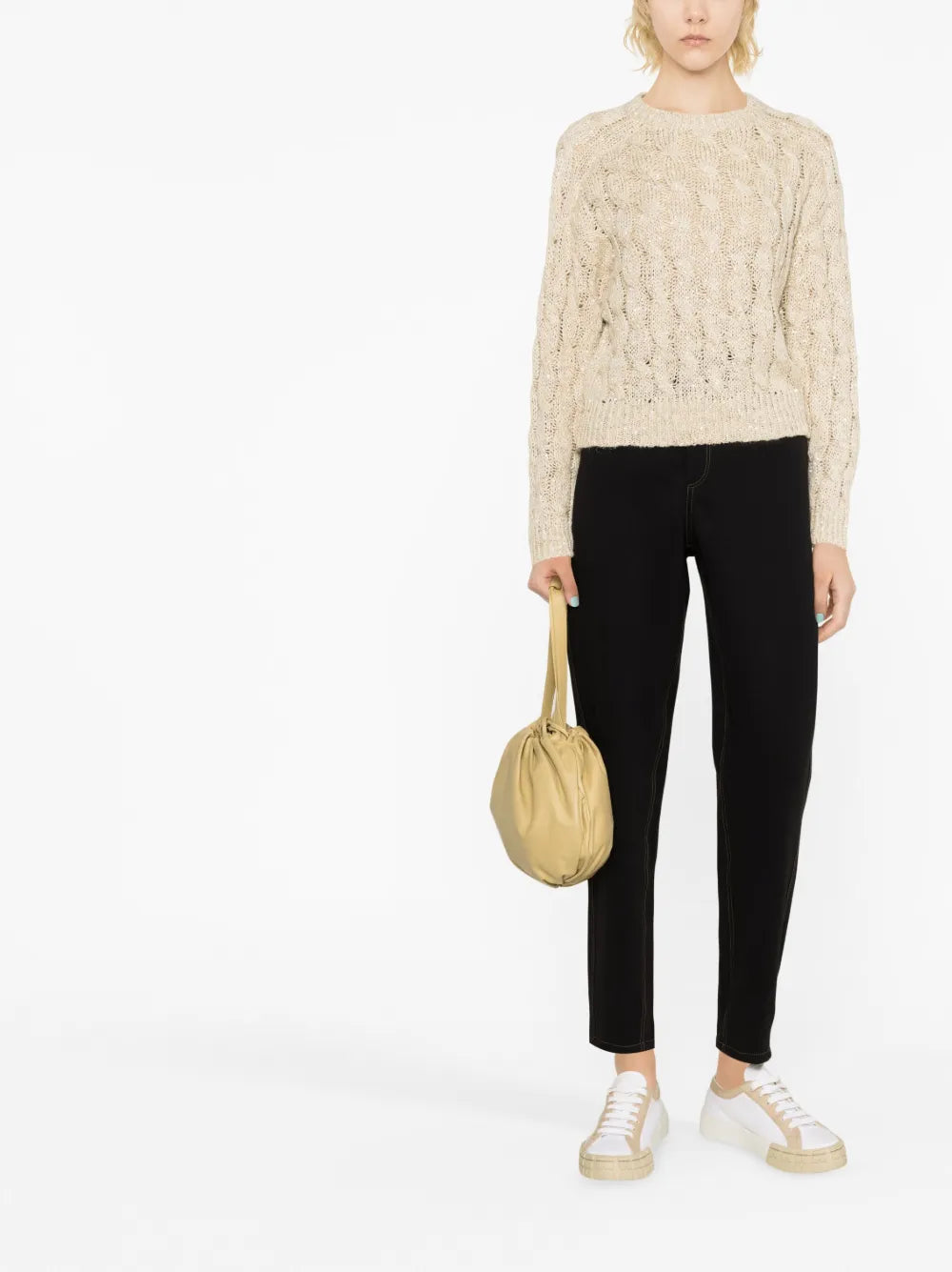 Sequin-Embellished Cable-Knit Sweater