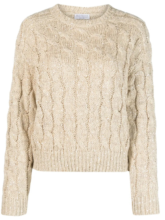 Sequin-Embellished Cable-Knit Sweater