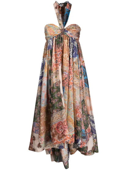 Devi Paisley-Print Halterneck Dress