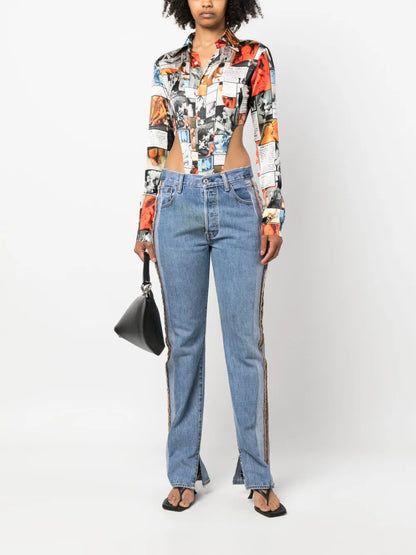 Exposed-Seams Slim-Fit Jeans