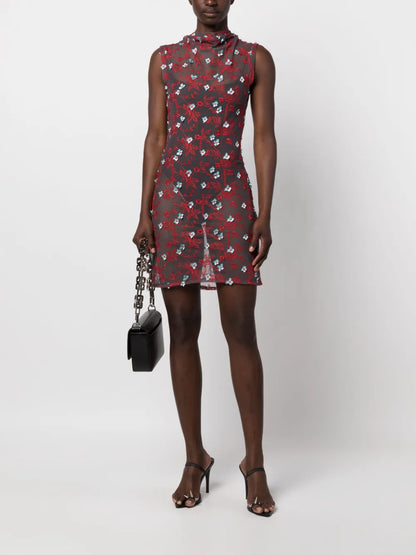 Embroidered-Detail Lace Minidress