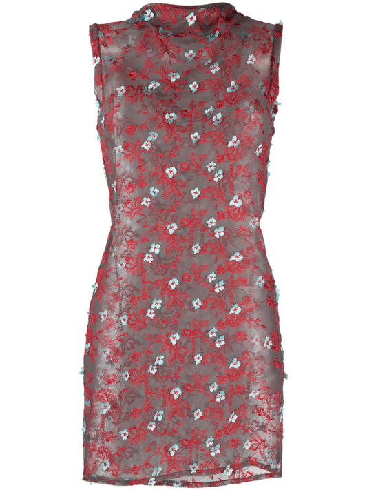 Embroidered-Detail Lace Minidress