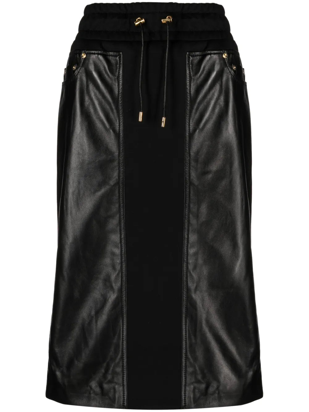 Panelled Leather And Cotton-Blend Jersey Midi Skirt