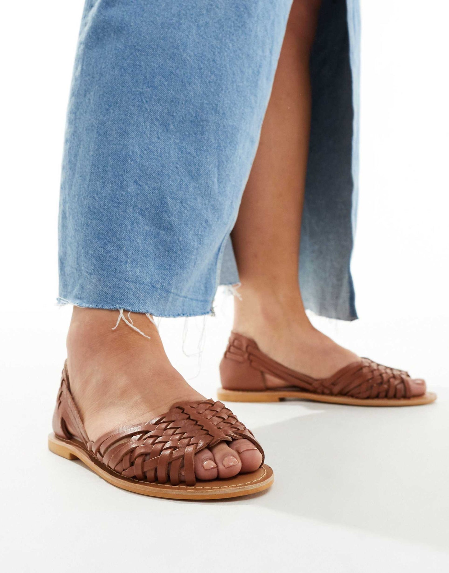 Wide Fit Francis Leather Woven Flat Sandals