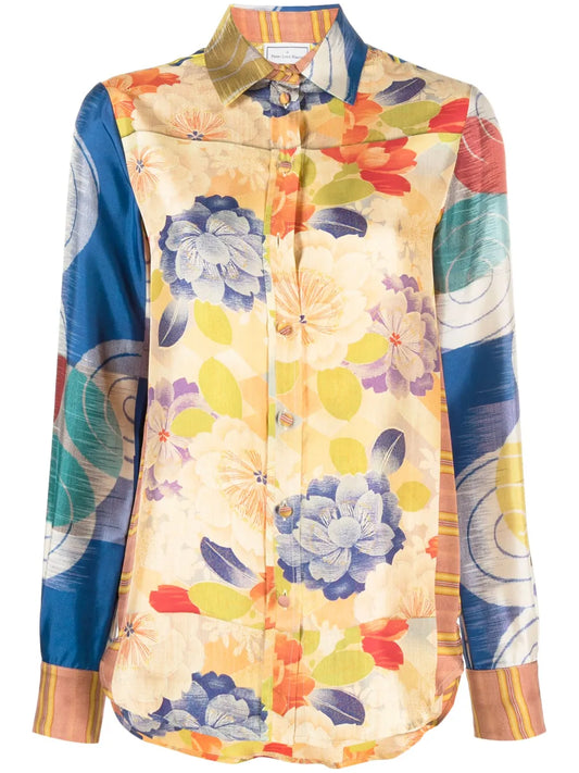 Floral-Print Silk Shirt