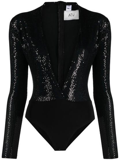 Plunge Sequin-Embellished Bodysuit