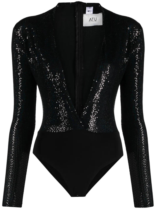 Plunge Sequin-Embellished Bodysuit