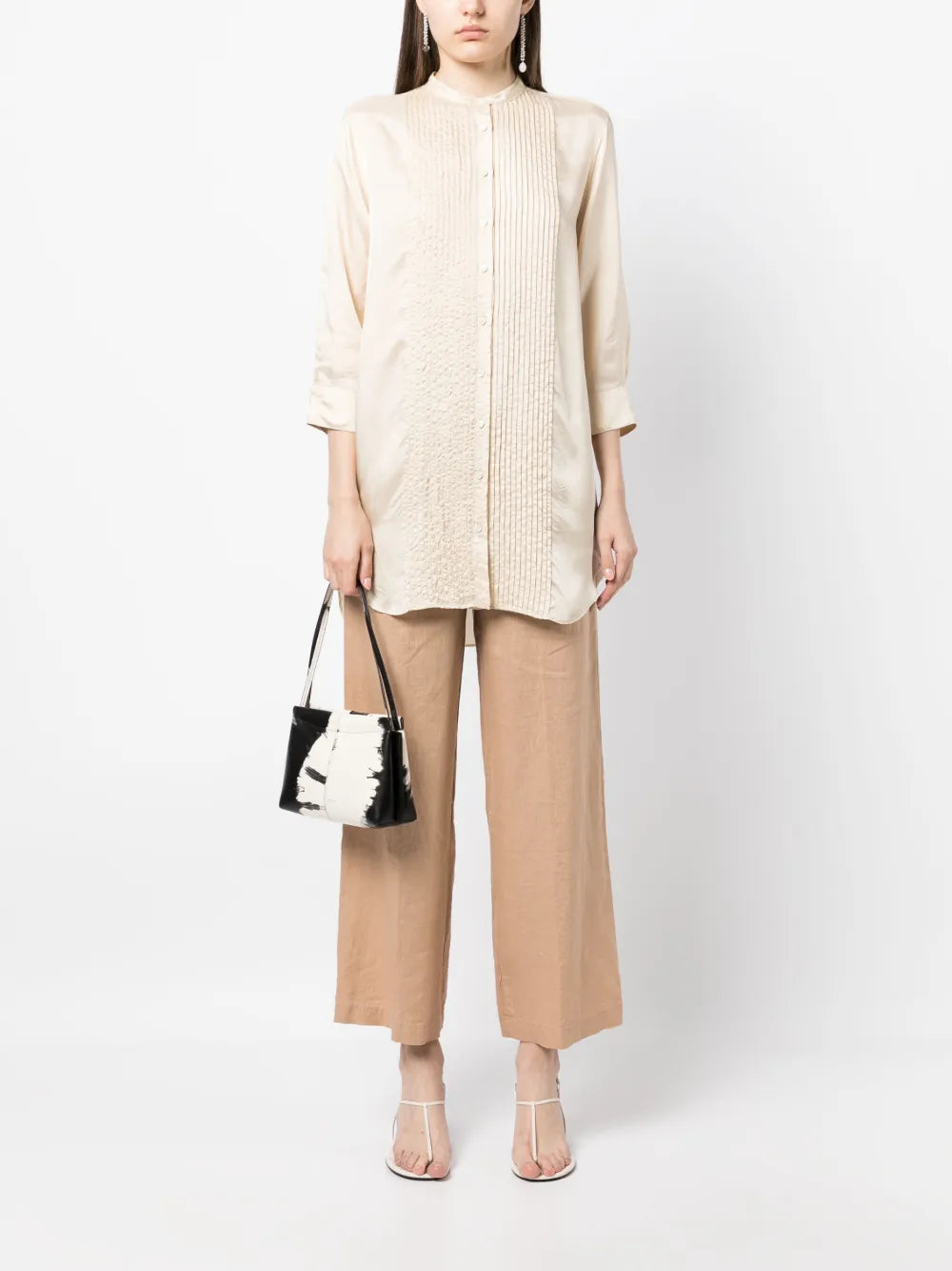Pleated-Panel Three-Quarter Sleeved Shirt