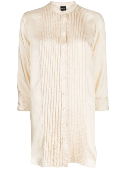 Pleated-Panel Three-Quarter Sleeved Shirt