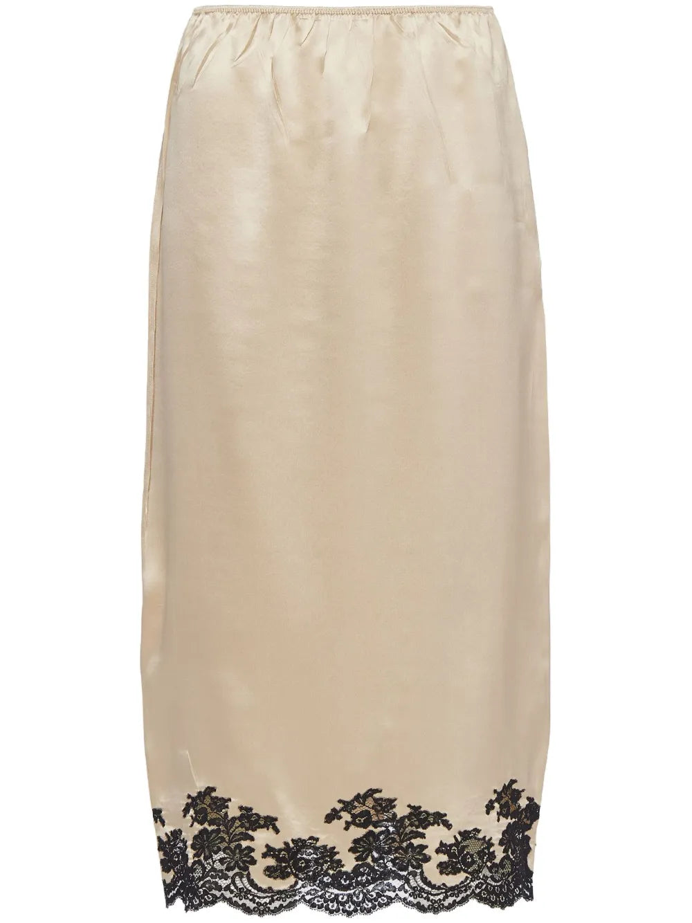 Lace-Trimmed Satin Midi Skirt