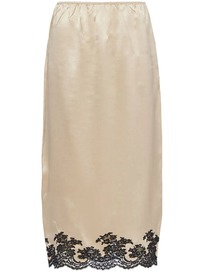 Lace-Trimmed Satin Midi Skirt