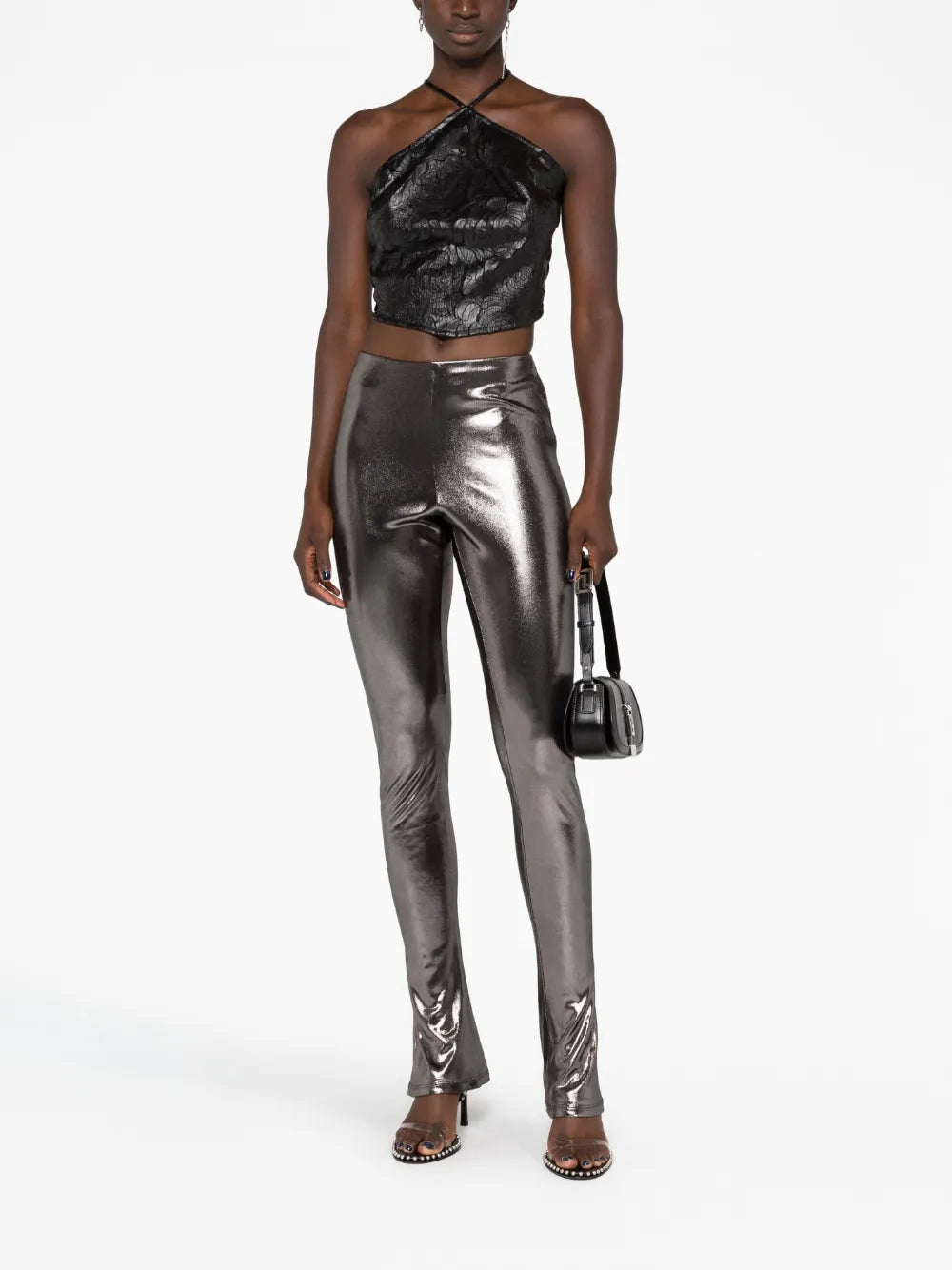 Laminated-Finish High-Waisted Trousers