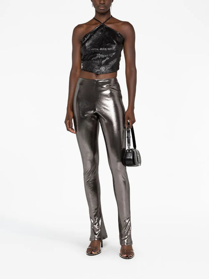 Laminated-Finish High-Waisted Trousers