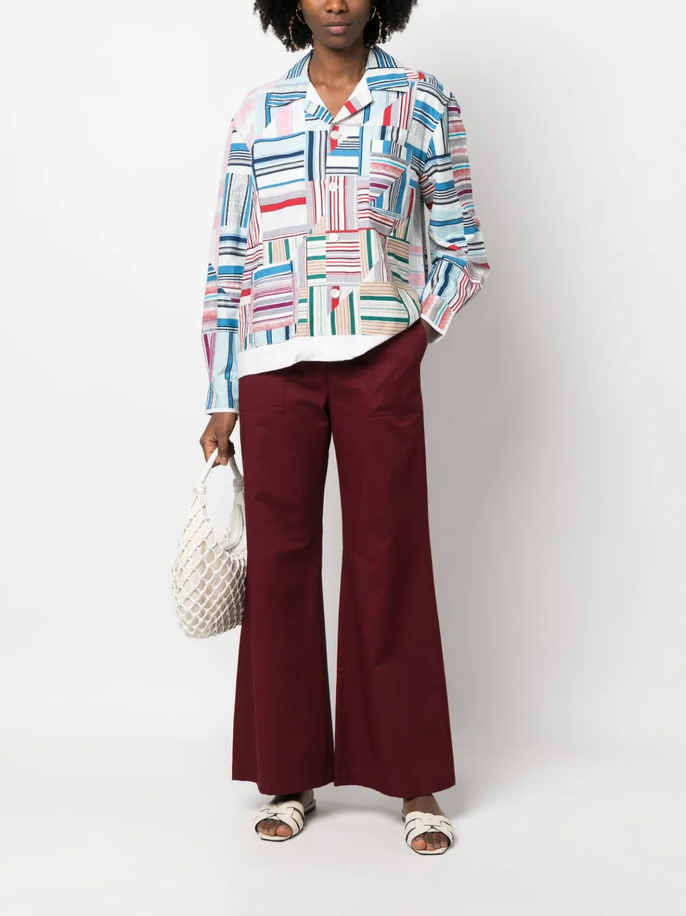 Patchwork Long-Sleeve Oxford Shirt