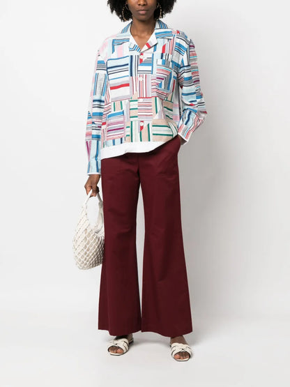Patchwork Long-Sleeve Oxford Shirt