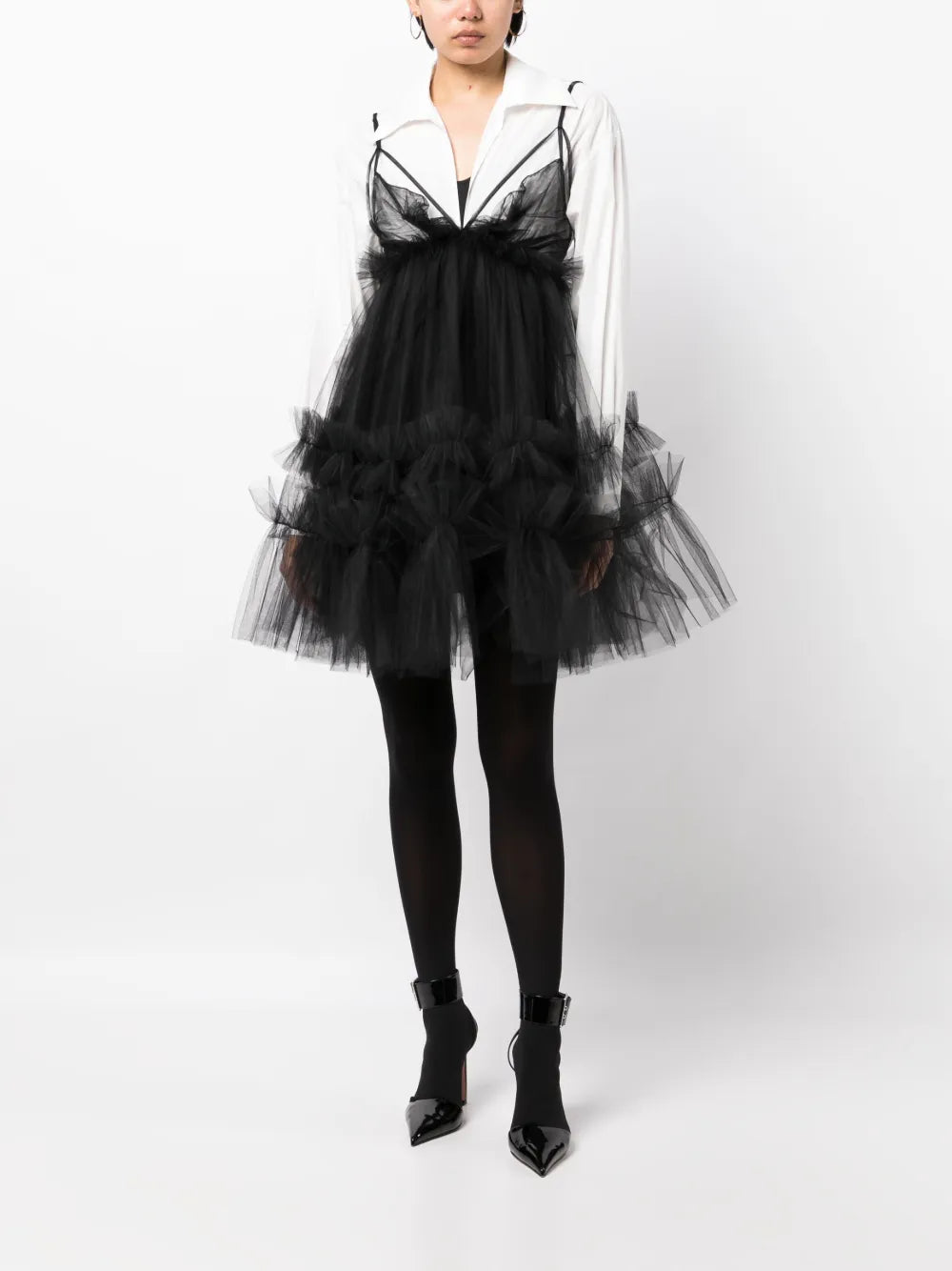 Layered Ruffled Shirt Dress