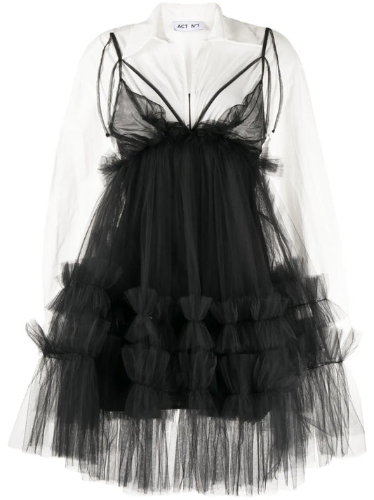 Layered Ruffled Shirt Dress