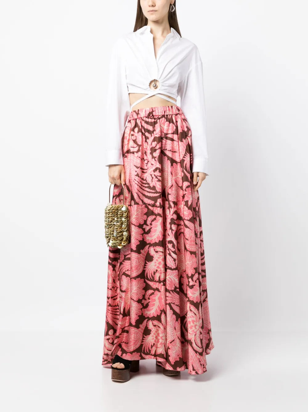 Floral-Print Asymmetric Maxi Skirt