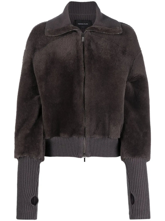 Knit-Panel Zip-Up Jacket