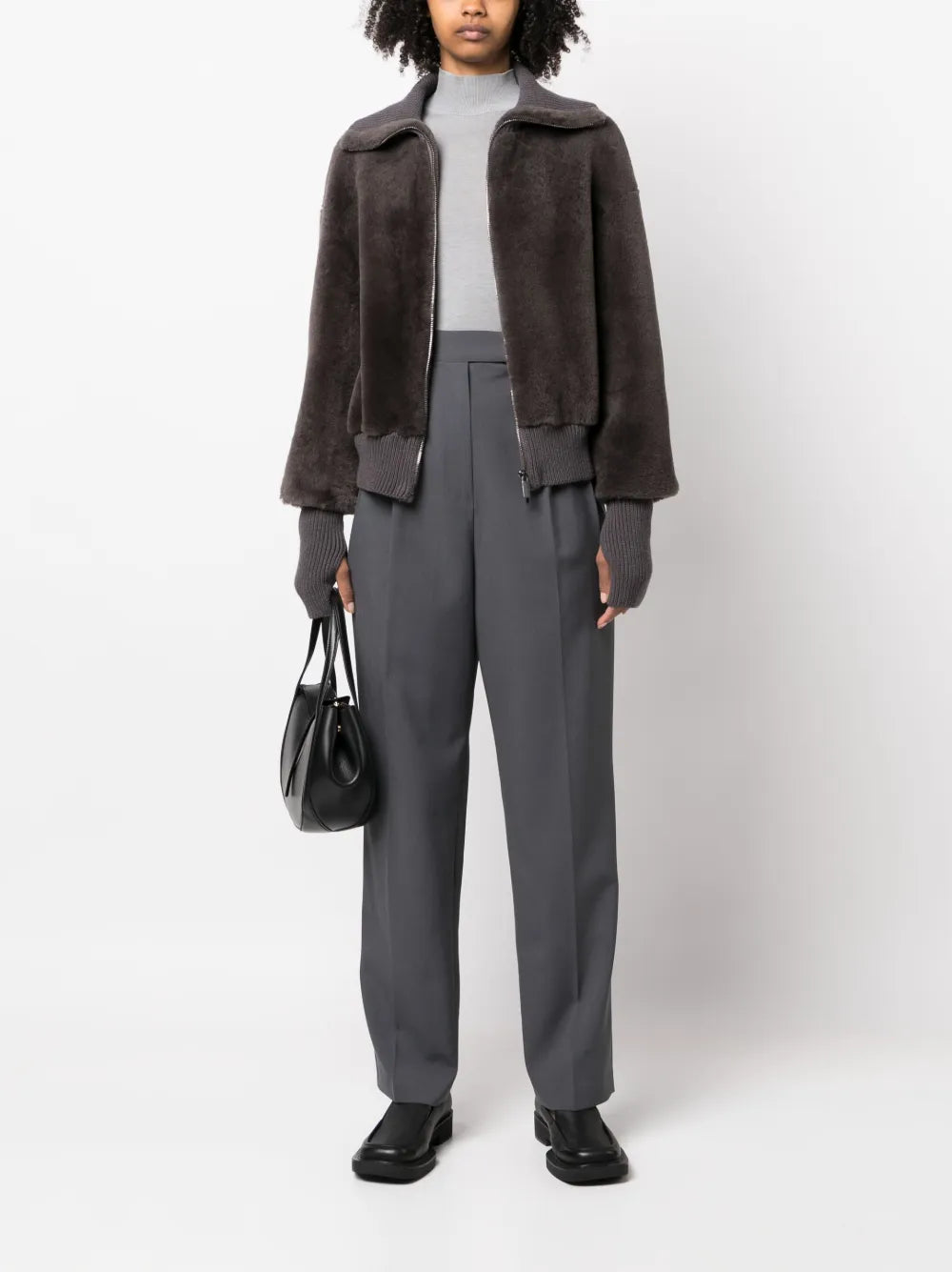 Knit-Panel Zip-Up Jacket