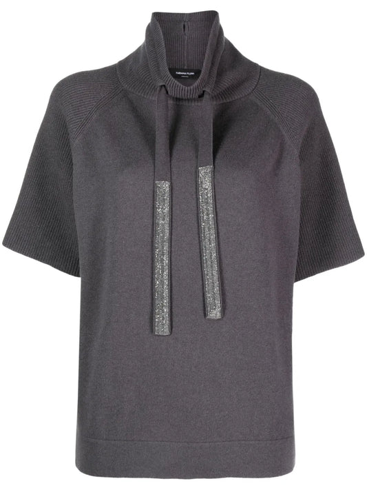 Ribbed-Knit Short-Sleeve Hoodie