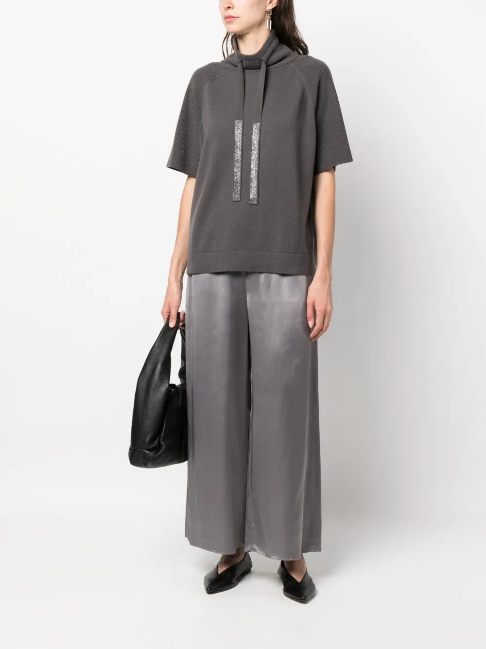 Ribbed-Knit Short-Sleeve Hoodie
