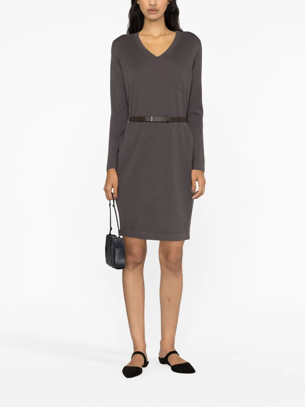 Knitted V-Neck Midi Dress