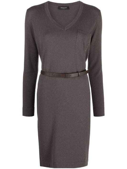 Knitted V-Neck Midi Dress