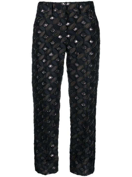 Patterned-Jacquard Cropped Trousers