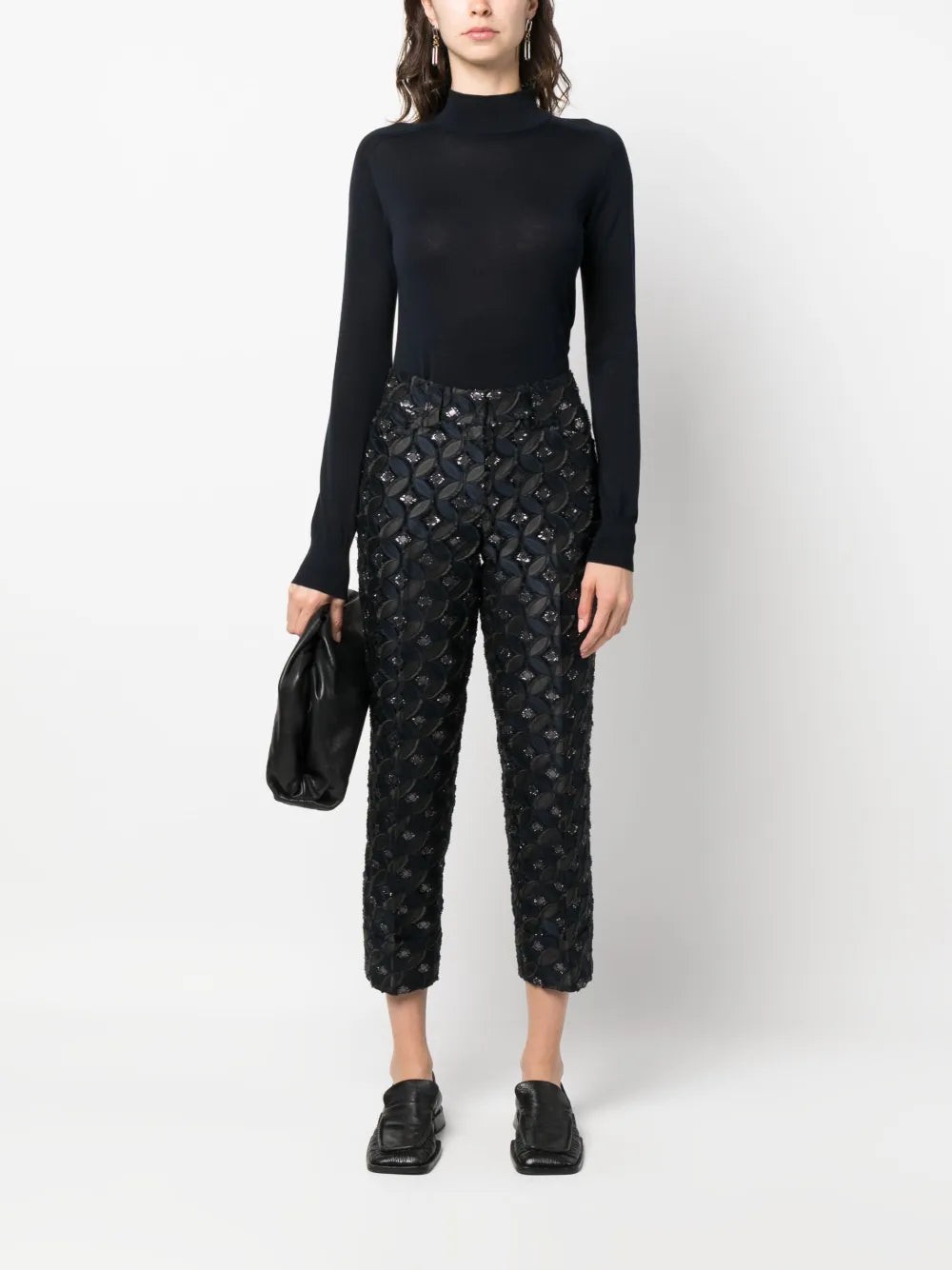 Patterned-Jacquard Cropped Trousers