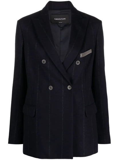 Stripe-Detail Double-Breasted Blazer