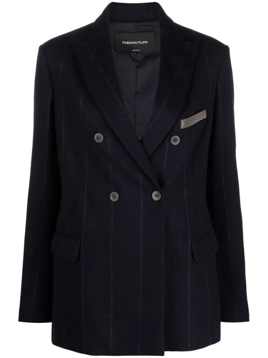 Stripe-Detail Double-Breasted Blazer