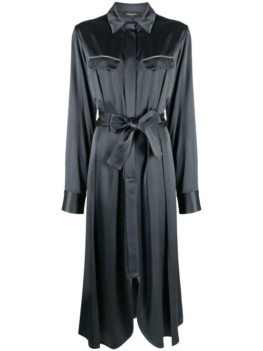 Satin Long-Sleeve Shirtdress