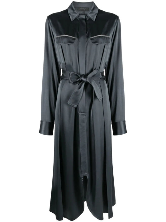 Satin Long-Sleeve Shirtdress