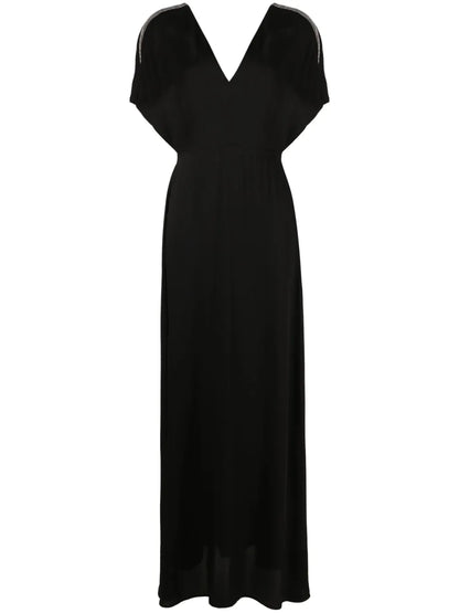 Beaded-Stripes V-Neck Gown