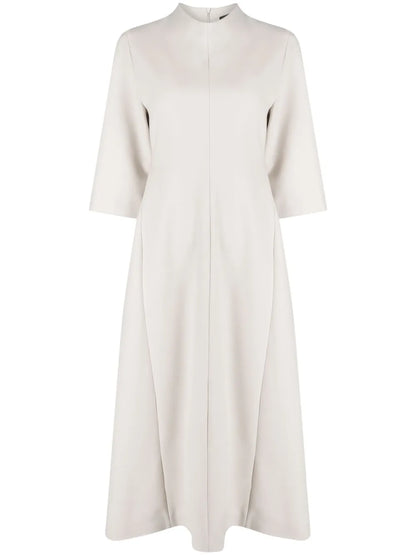 High-Neck Flared Midi Dress