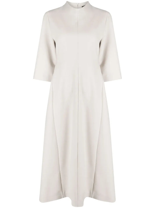 High-Neck Flared Midi Dress