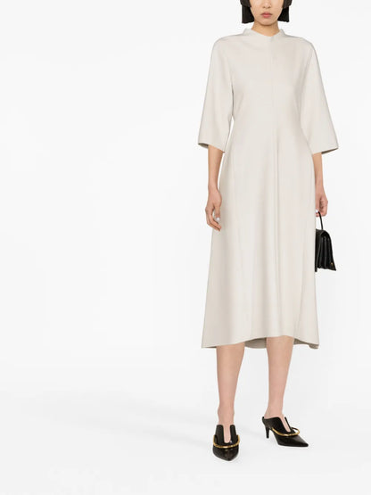 High-Neck Flared Midi Dress