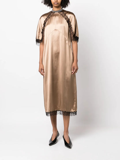 Lace-Trim Satin Midi Dress