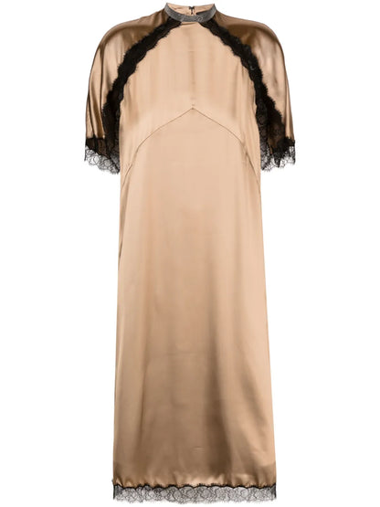 Lace-Trim Satin Midi Dress