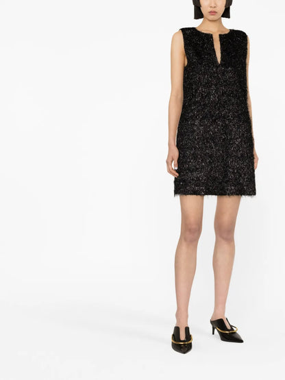 Metallic-Threading Fringed Minidress