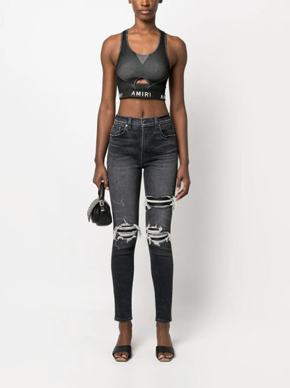High-Waist Distressed Skinny Jeans
