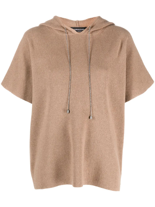 Short-Sleeved Knitted Hoodie