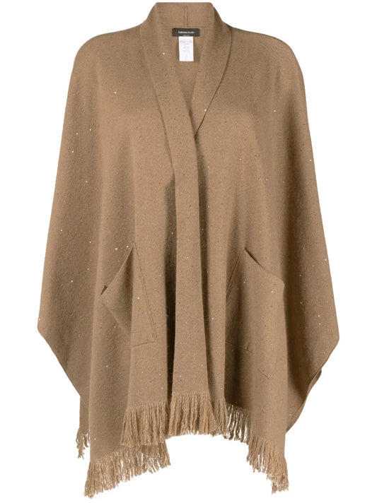 Fringed-Trim Open-Front Poncho