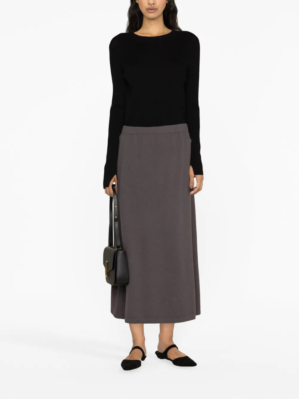Ribbed-Knit Midi Skirt