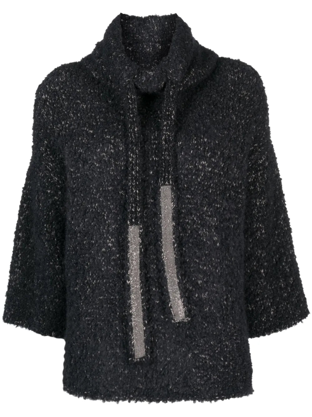 Drawstring-Neck Three Quarter-Sleeve Jumper